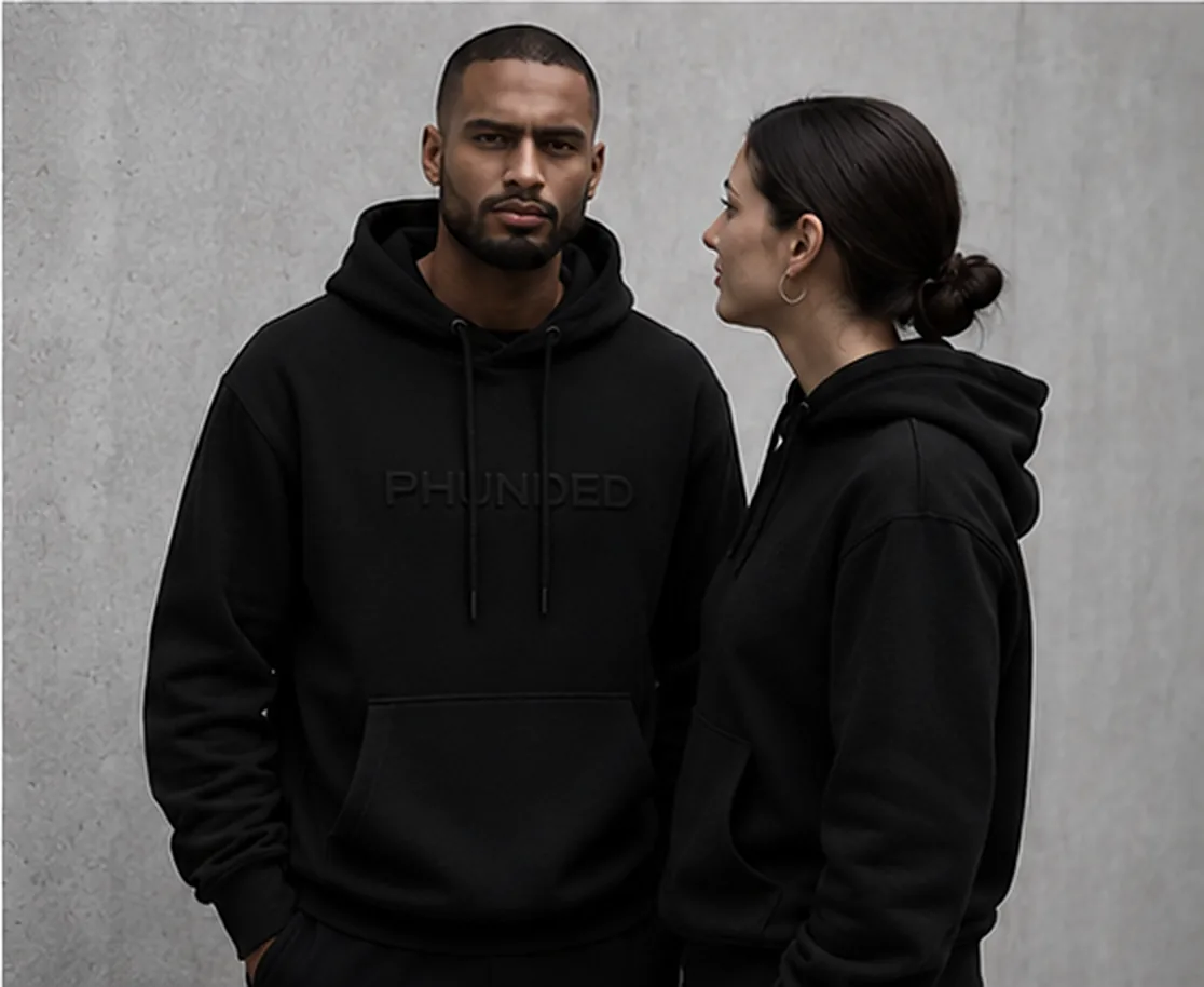 PHUNDED Jet Black hoodie model styling