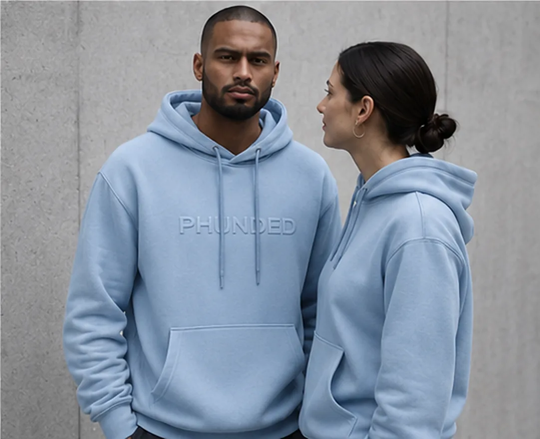 PHUNDED Powder Blue hoodie model styling