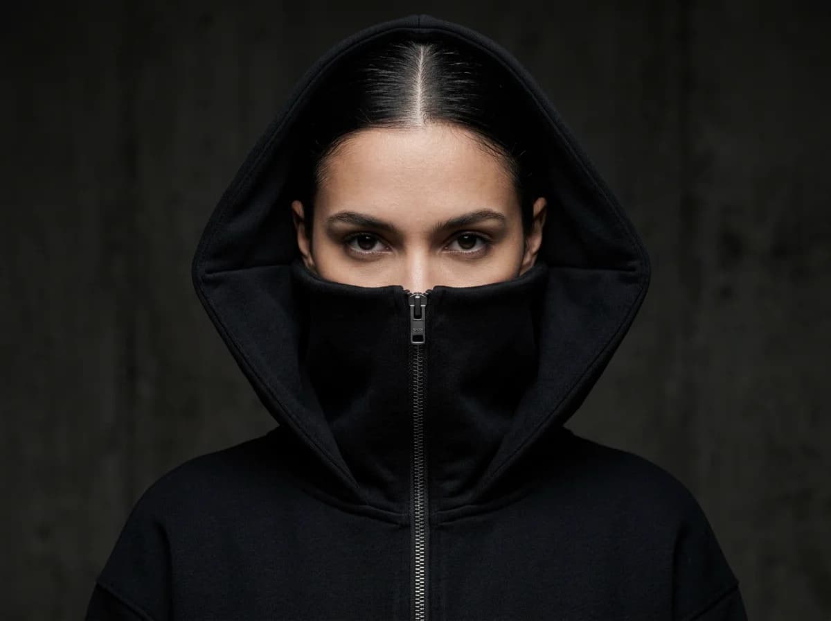 PHUNDED Face-Shield Zip-Up Hoodie — Shadow Black alternate