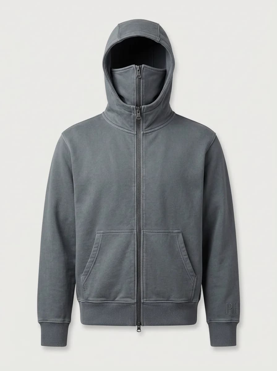 PHUNDED Face-Shield Zip-Up Hoodie — Washed Slate