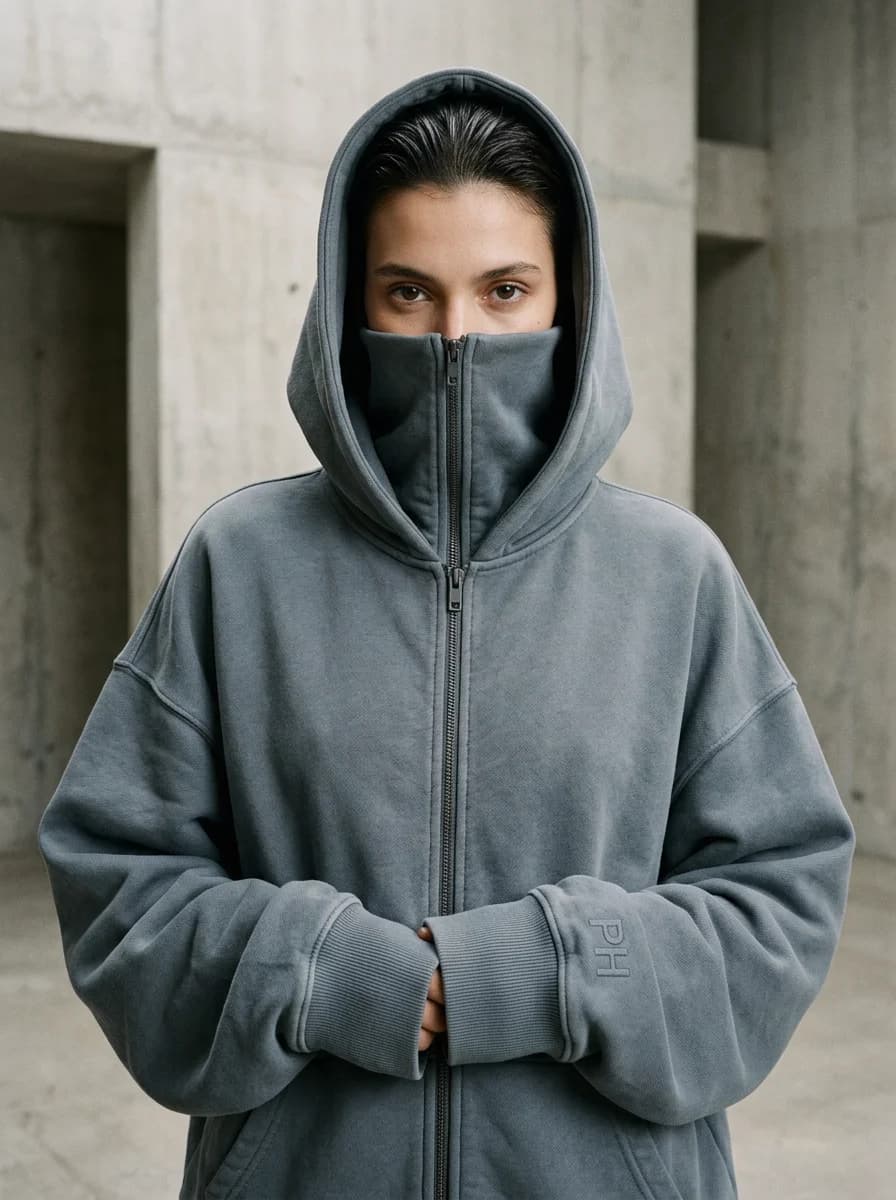 PHUNDED Face-Shield Zip-Up Hoodie — Washed Slate alternate