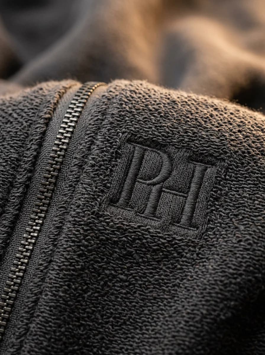PHUNDED 480 GSM French terry loopback weave with tonal embossed PH mark